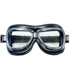 Vintage Climax 510 Motorcycle Aviator Goggles Black Leather Chrome Plated